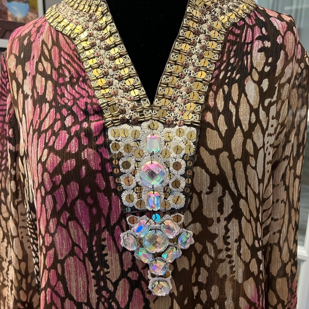 Gorgeous embellished animal print sheer top from Chicos size 1 EUC - Picture 4 of 12